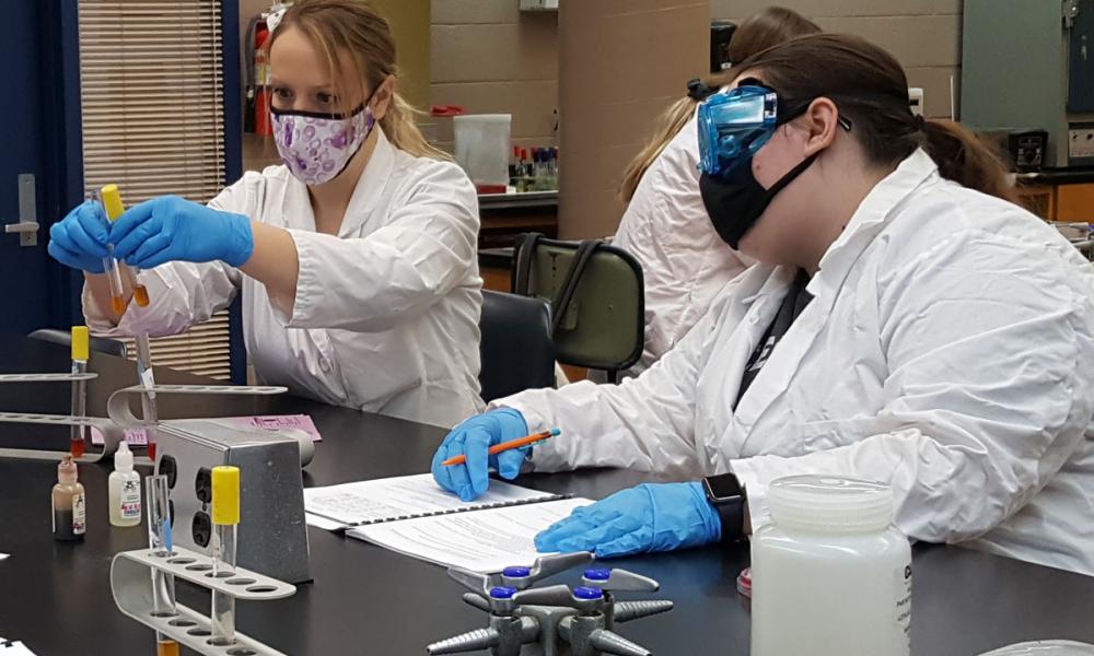 Photo of students working in lab