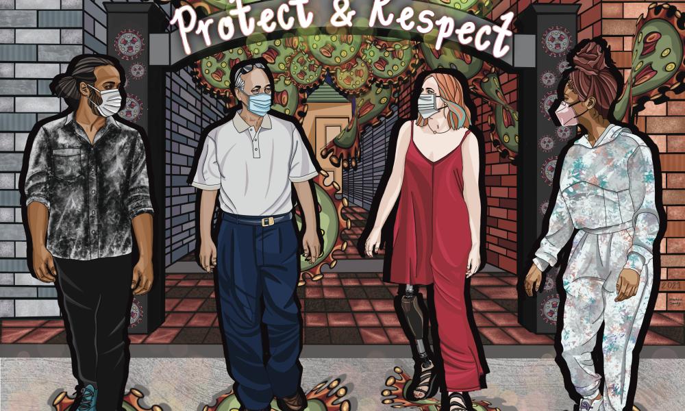 Artwork Depicting People Walking With The COVID Virus surrounding them