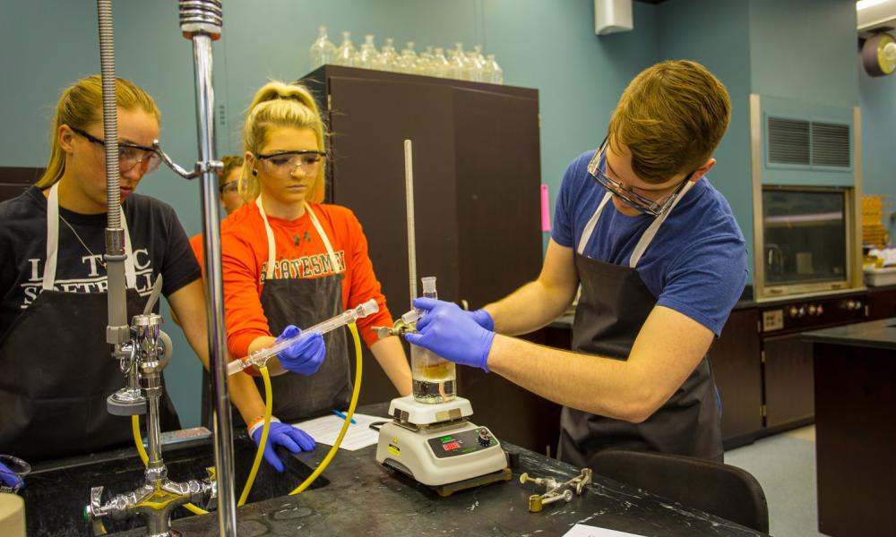 Students doing chemistry