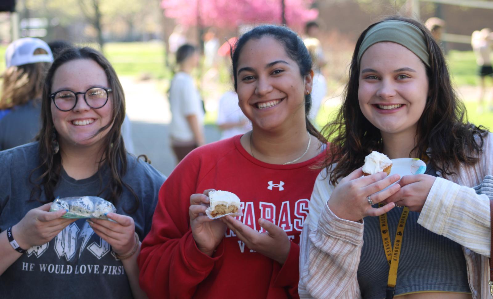 Three smiling Wabash Valley College students